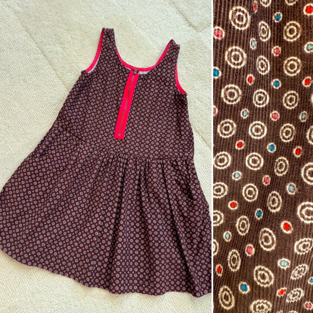 Tea Collection Corduroy Zip Dress Romper with polka dot Pattern size 6